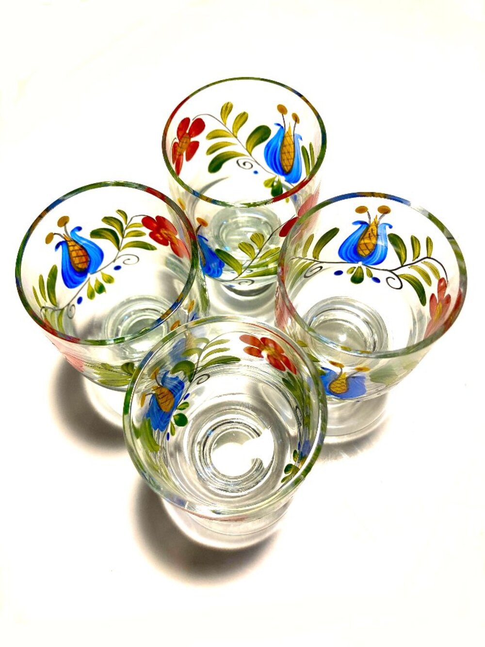 4 Hand-Painted Swedish Schnapps Glasses
